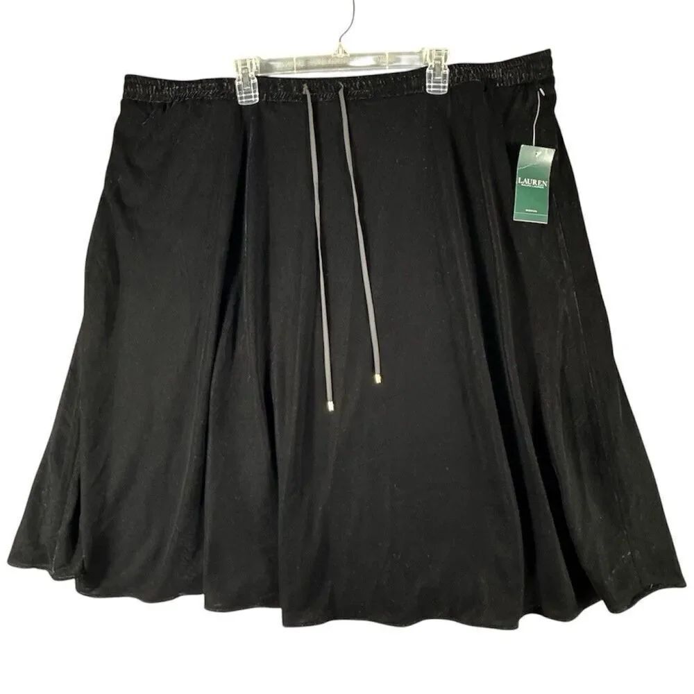 LAUREN RALPH LAUREN 3X NEW Women's Velvet Drawstring A-Line Skirt TEDO $155